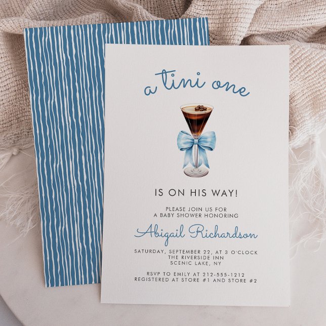Invitation Tini One Espresso Martini Blue Boy Baby Shower (Créateur téléchargé)