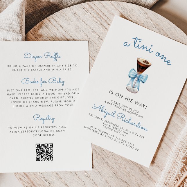 Invitation Tini One Espresso Martini QR Code Boy Baby Shower (Créateur téléchargé)