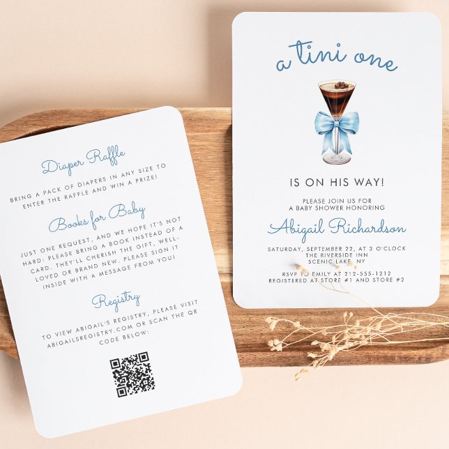Invitation Tini One Espresso Martini QR Code Boy Baby shower (Créateur téléchargé)