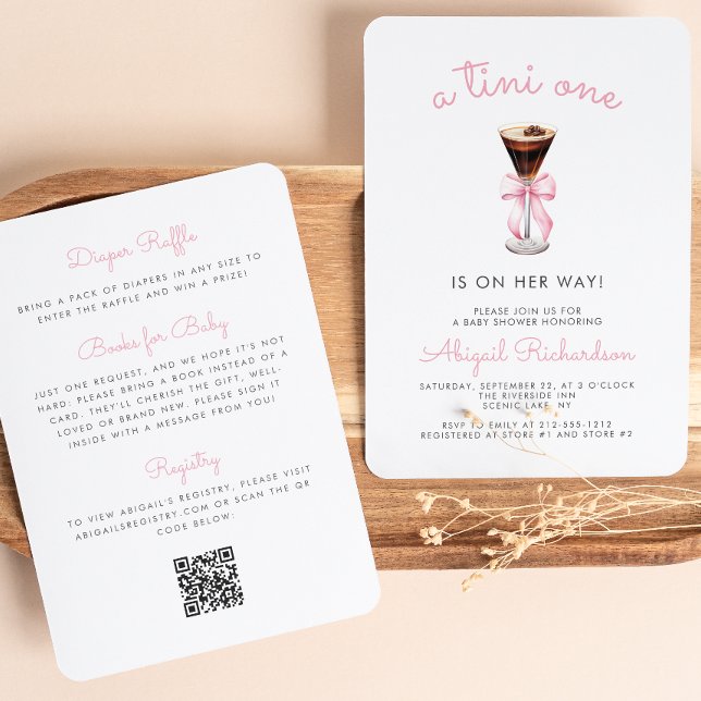 Invitation Tini One Espresso Martini QR Code Girl Baby shower (Créateur téléchargé)