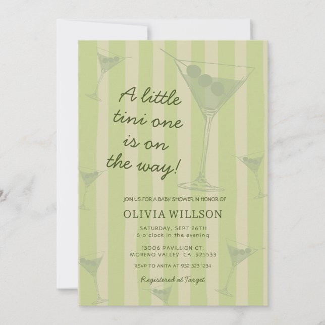 Invitation  Tini One Is On The Way Martini Baby Shower  (Devant)