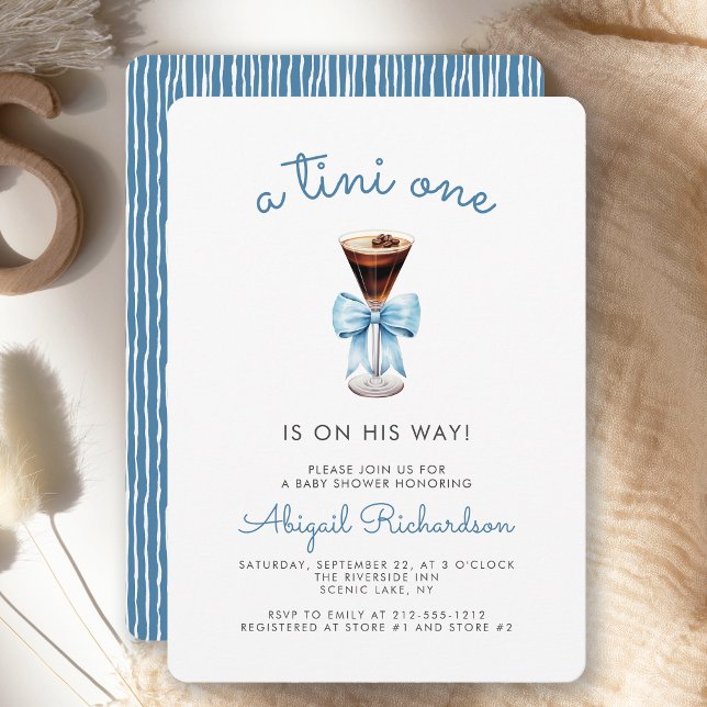 Invitation Tini One Martini Espresso Blue Boy Baby Shower (Créateur téléchargé)