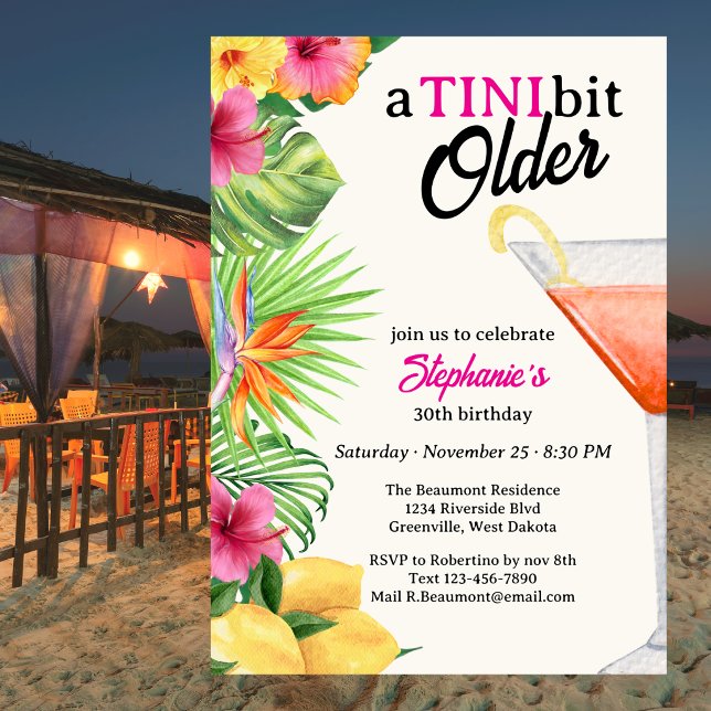 Invitation Tini Tropical Un peu plus âgé Martini 30e annivers (Créateur téléchargé)