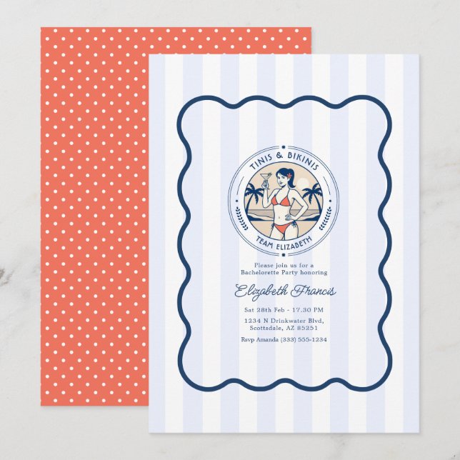 Invitation Tinis et maillots de bain côtiers chic & Enterreme (Devant / Derrière)