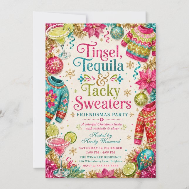 Invitation Tinsel Tequila Taches Épaisses Fête de Noël entre  (Devant)