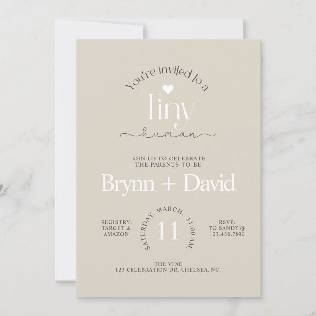 Invitation TINY Baby shower humain, Baby shower, moderne, (Devant)