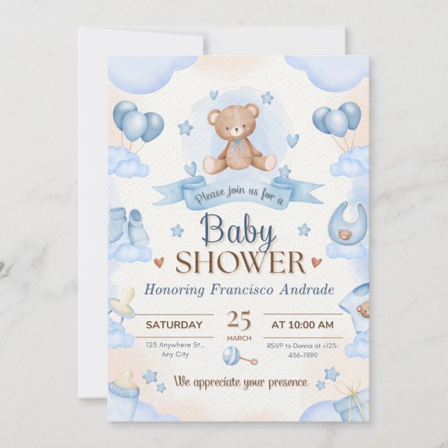 Invitation Tiny Blessing Baby Shower Elegant Design (Devant)