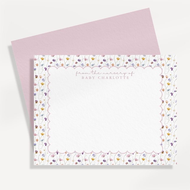 Invitation Tiny Floral Scalloped Nursery Note Card (Créateur téléchargé)