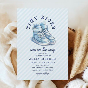 Invitation Tiny Kicks Basket Sports Baby shower bleu
