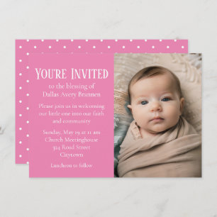 Invitation Tiny White Spots sur Pink Photo Blessing bébé