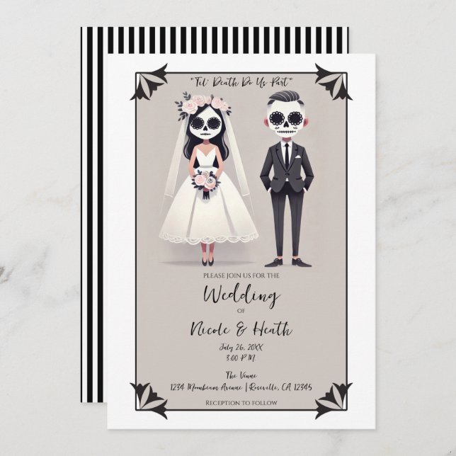 Invitation Tip Toe Sugar Skull Bride et Mariage de chambre (Devant / Derrière)