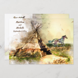 Invitation Tipi et indien Pony Boho Horse Teepee Mariage