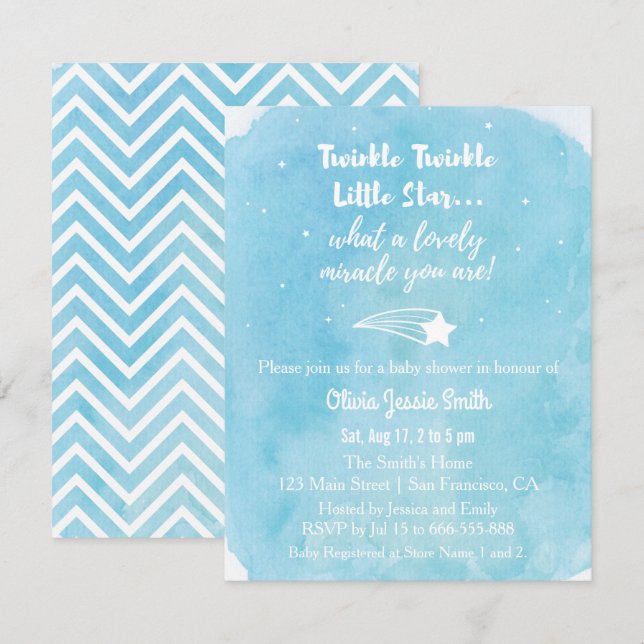 Invitation Tir Twinkle Twinkle Little Star Baby shower (Devant / Derrière)