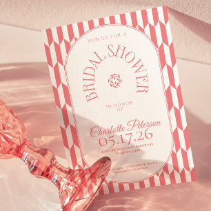 Invitation Tiré à rayures rétro typographie rose tendre Baby