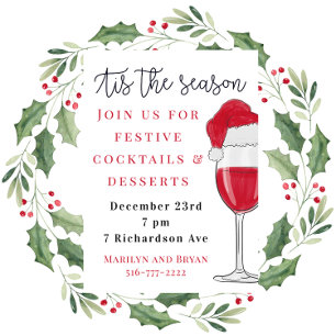 Invitation Tis Season Holiday Cocktail Party Red Wine
