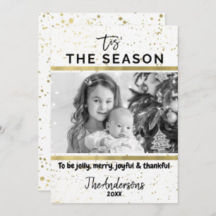 Invitation TIS THE SEASON Gold Splatz Modern Holiday Photo