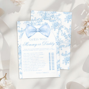 Invitation Tissu à fleurs noeud papillon bleu Maman ou Papa J
