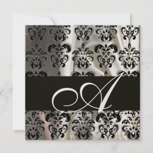 Invitation TISSU DAMASSÉ EN SOIE NOIR & BLANC Monogramme Cham