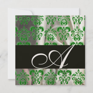 INVITATION TISSU DAMASSÉ EN SOIE NOIR VERT BLANC MONOGRAMME O