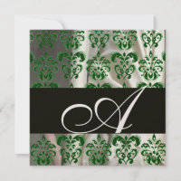TISSU DAMASSÉ EN SOIE NOIR VERT BLANC MONOGRAMME O