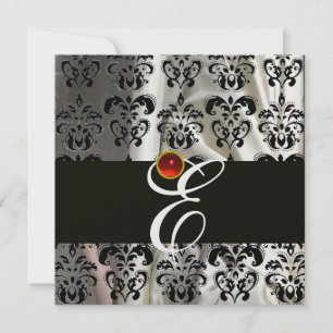 INVITATION TISSU DE DAMAS DE SOIE DE GLACE NOIRE MONOGRAMME  