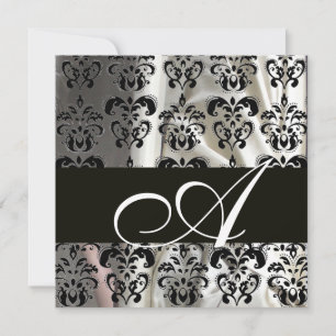 Invitation TISSU DE DAMAS DE SOIE NOIR ET BLANC MONOGRAMME, b