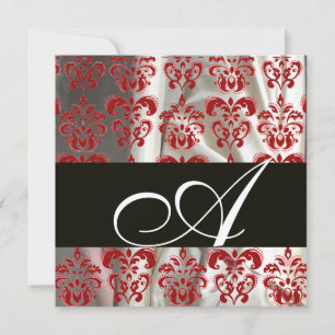 INVITATION TISSU DE DAMAS DE SOIE NOIR ROUGE BLANC AVEC MONOG