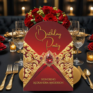 Invitation Tissu de luxe doré rouge royal pour anniversaire é