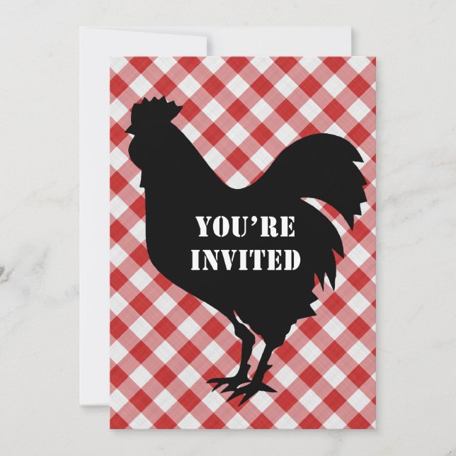 Invitation Tissu de silo de poulet, rouge et blanc de (Devant)