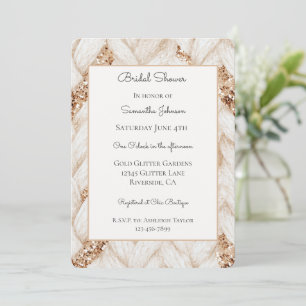 Invitation Tissu Tissé Blanc Pailleté Or Mariage