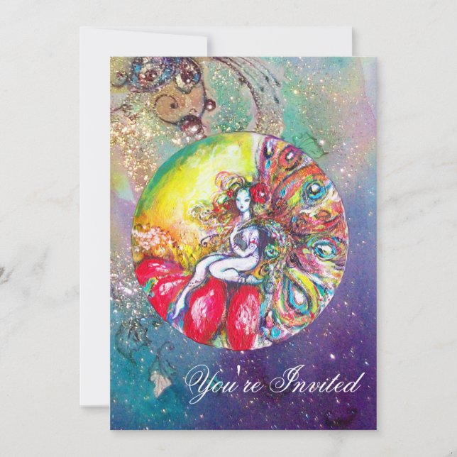Invitation TITANIA , rose jaune bleu rouge scintillants (Devant)