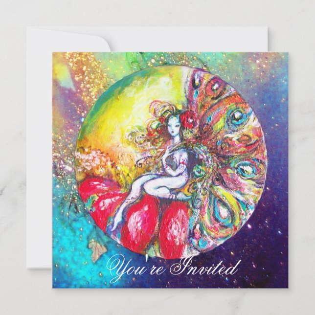 Invitation TITANIA , rose jaune bleu rouge scintillants (Devant)