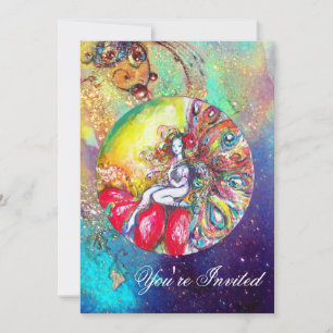Invitation TITANIA , rose jaune bleu rouge scintille