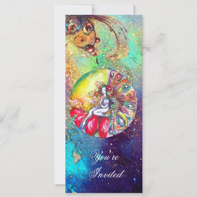 Invitation TITANIA , rose jaune bleu rouge scintille (Devant)