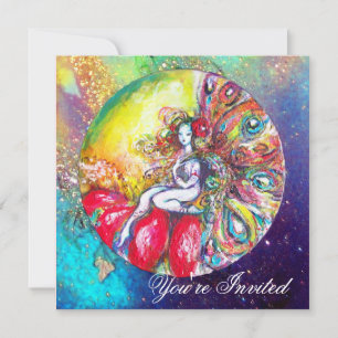 Invitation TITANIA , rose jaune bleu rouge scintille