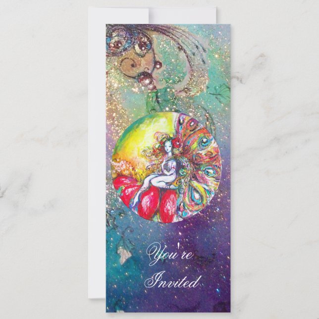 Invitation TITANIA , rose jaune bleu rouge scintille (Devant)