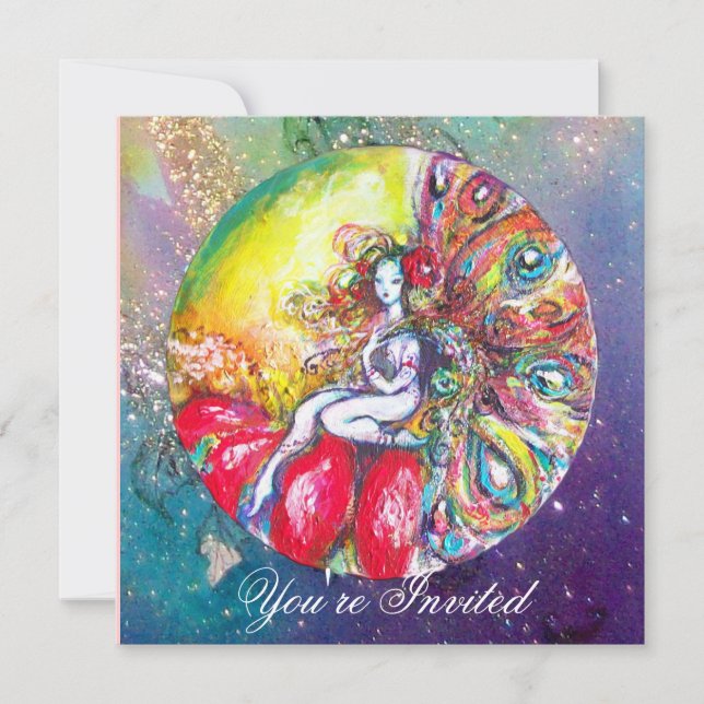 Invitation TITANIA , rose jaune bleu rouge scintille (Devant)