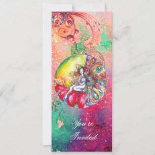Invitation TITANIA , rose jaune bleu vert rouge scintille