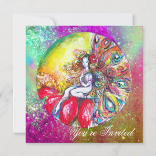 Invitation TITANIA , rose jaune bleu violet rouge étincelles