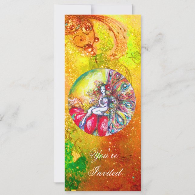 Invitation TITANIA , rose jaune marron bleu vert rouge étince (Devant)