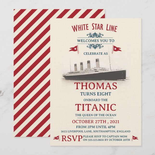 Invitation Titanic Birthday Party (Devant / Derrière)