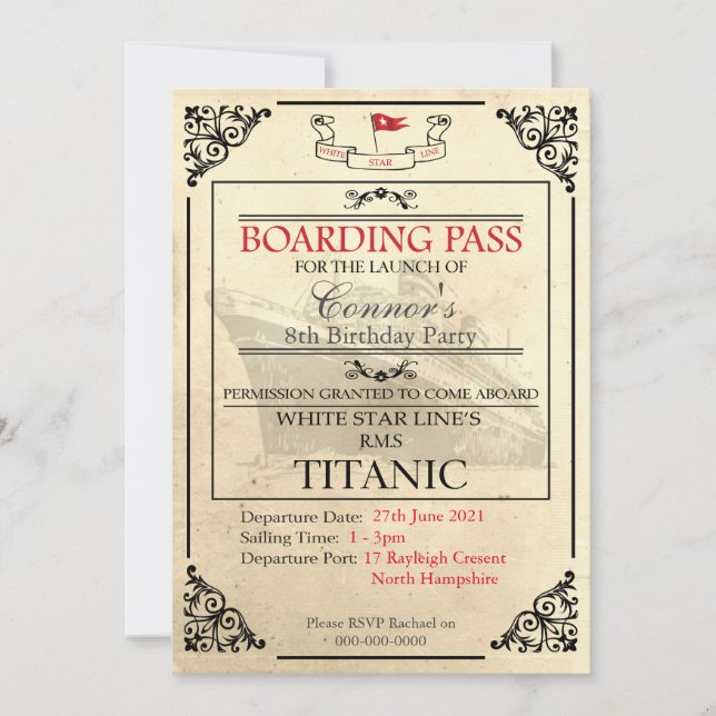 Invitation Titanic Boarding Pass (Devant)