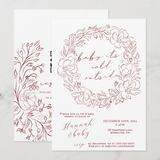 Invitation titré à la main Baby It's Cold Outside Shower QR c (Devant / Derrière)