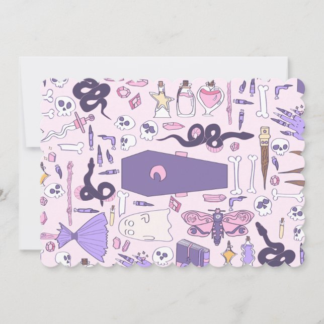 Invitation titré à la main demi-cercueil d'halloween rose sor (Devant)