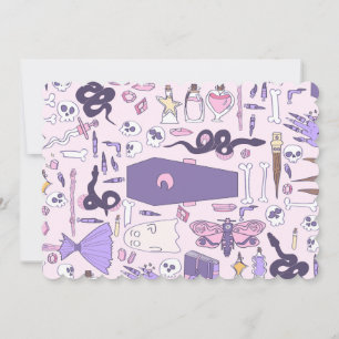 Invitation titré à la main demi-cercueil d'halloween rose sor