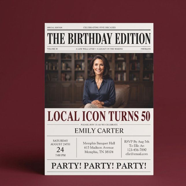 Invitation Titre de journal drôle pour une fête d'anniversair (Créateur téléchargé)
