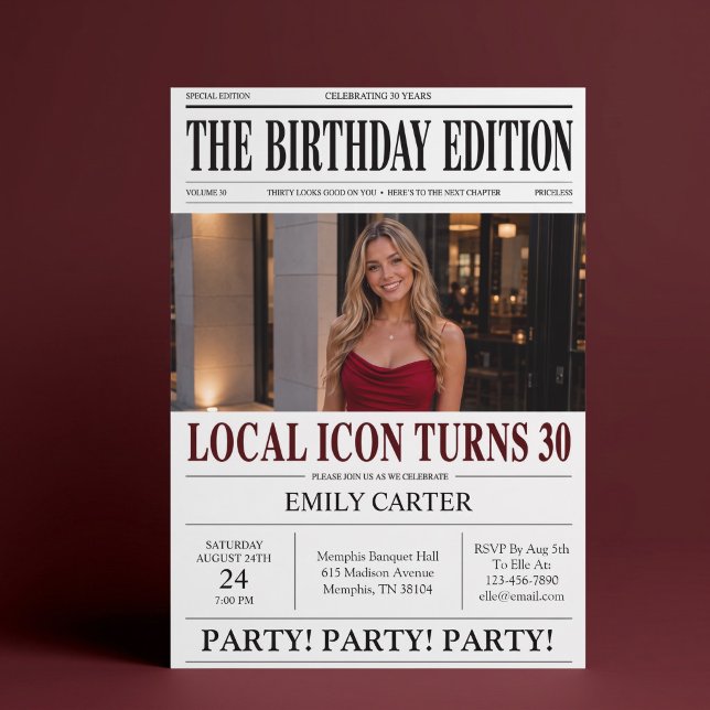 Invitation Titre de journal drôle pour une fête d'anniversair (Créateur téléchargé)
