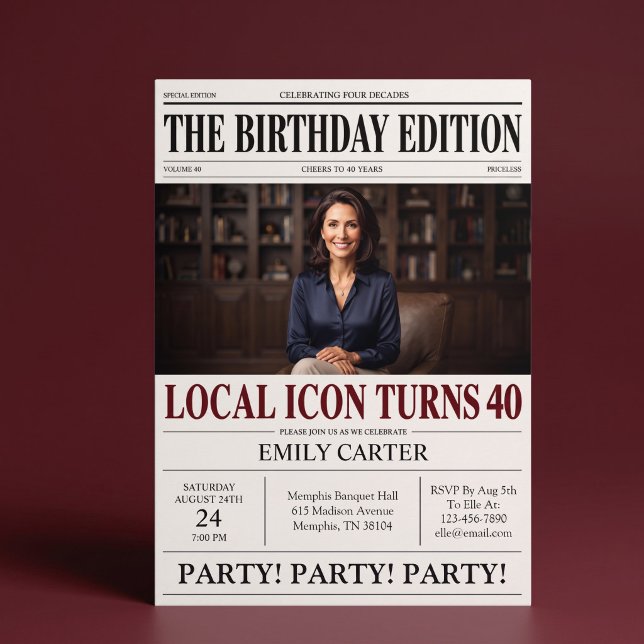 Invitation Titre de journal drôle pour une fête d'anniversair (Créateur téléchargé)