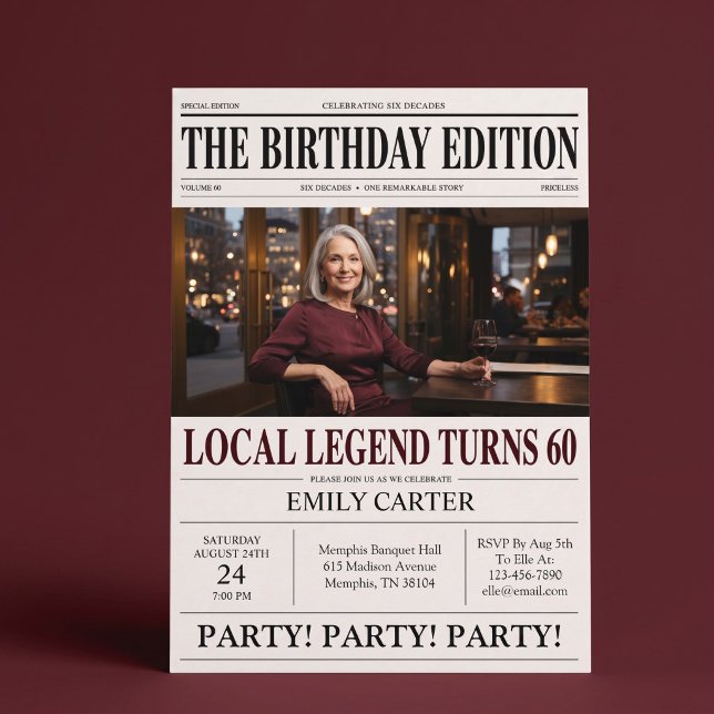 Invitation Titre de journal drôle pour une fête d'anniversair (Créateur téléchargé)