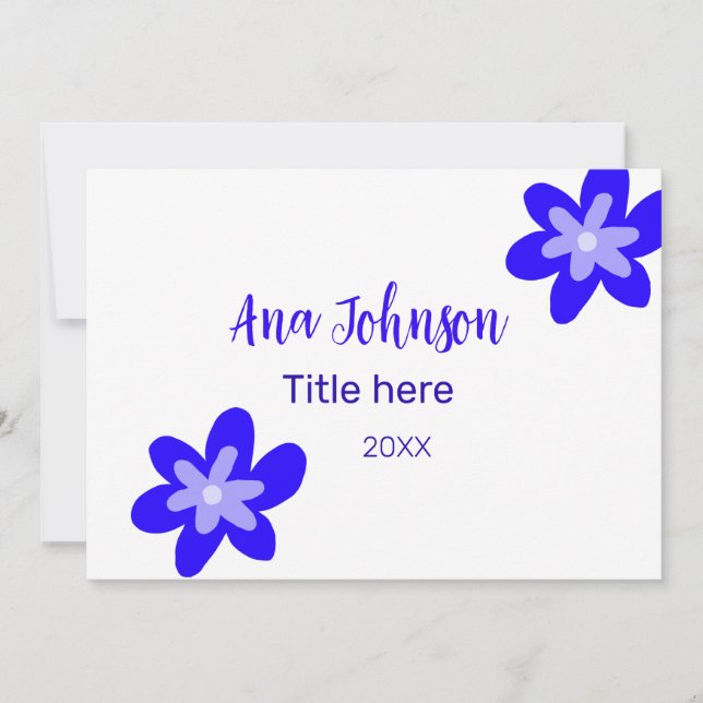 Invitation Titre de nom de doodle de fleur bleue année 20XX p (Devant)